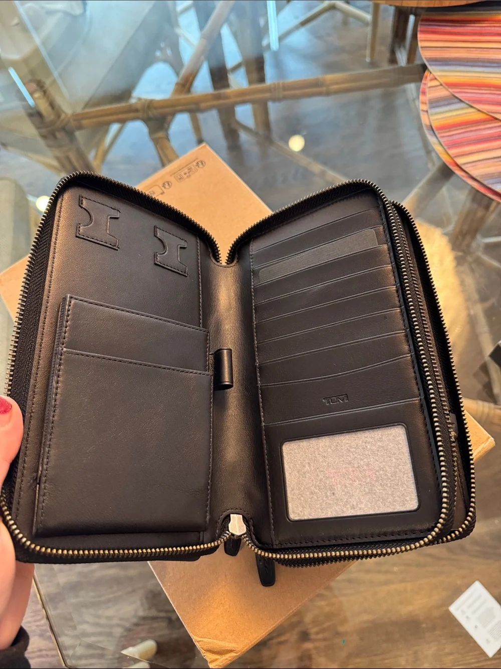 Tumi Black Textured executive double zip around clutch monaco